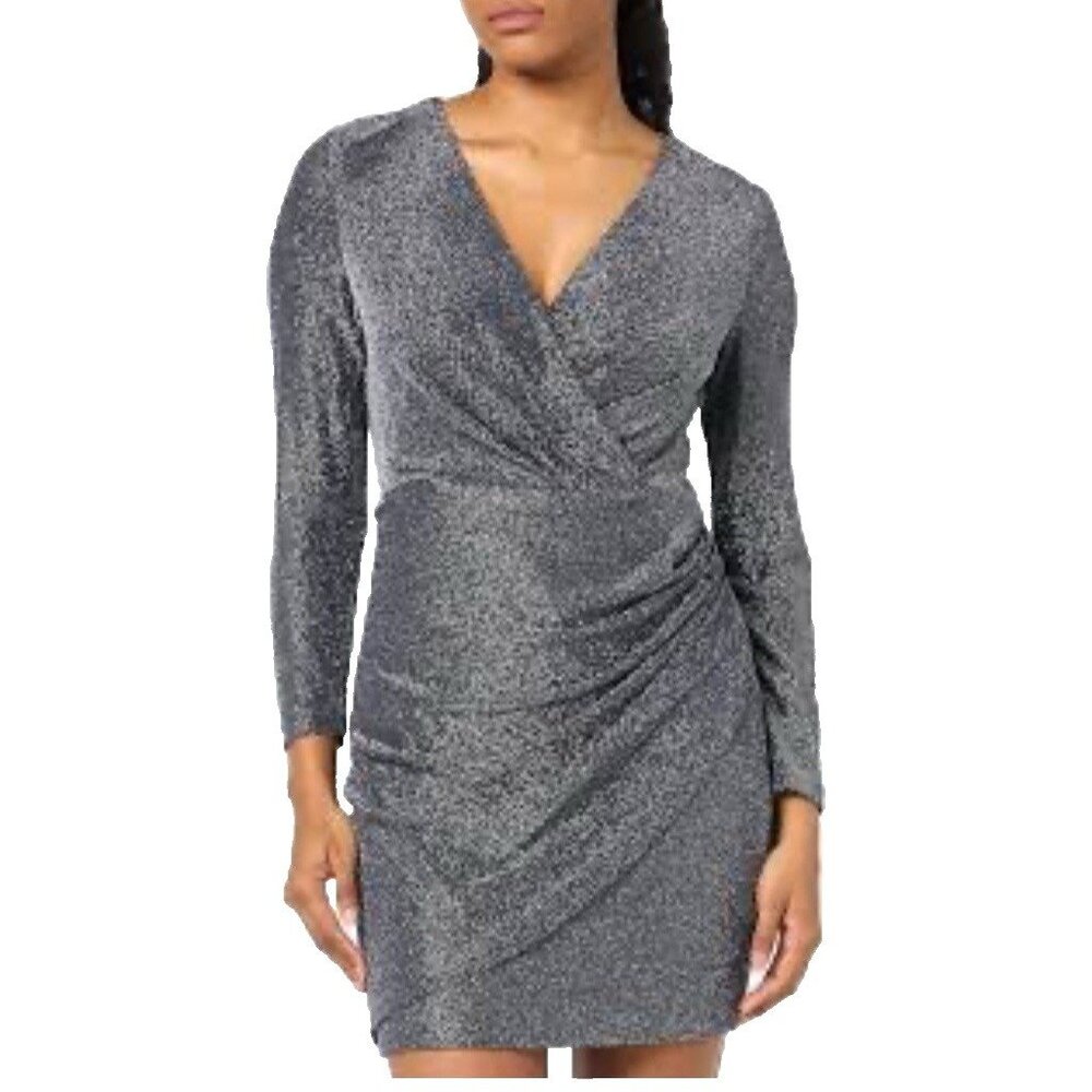 WHBM Dress 10 Black Silver Stretch Washable Long Sleeve